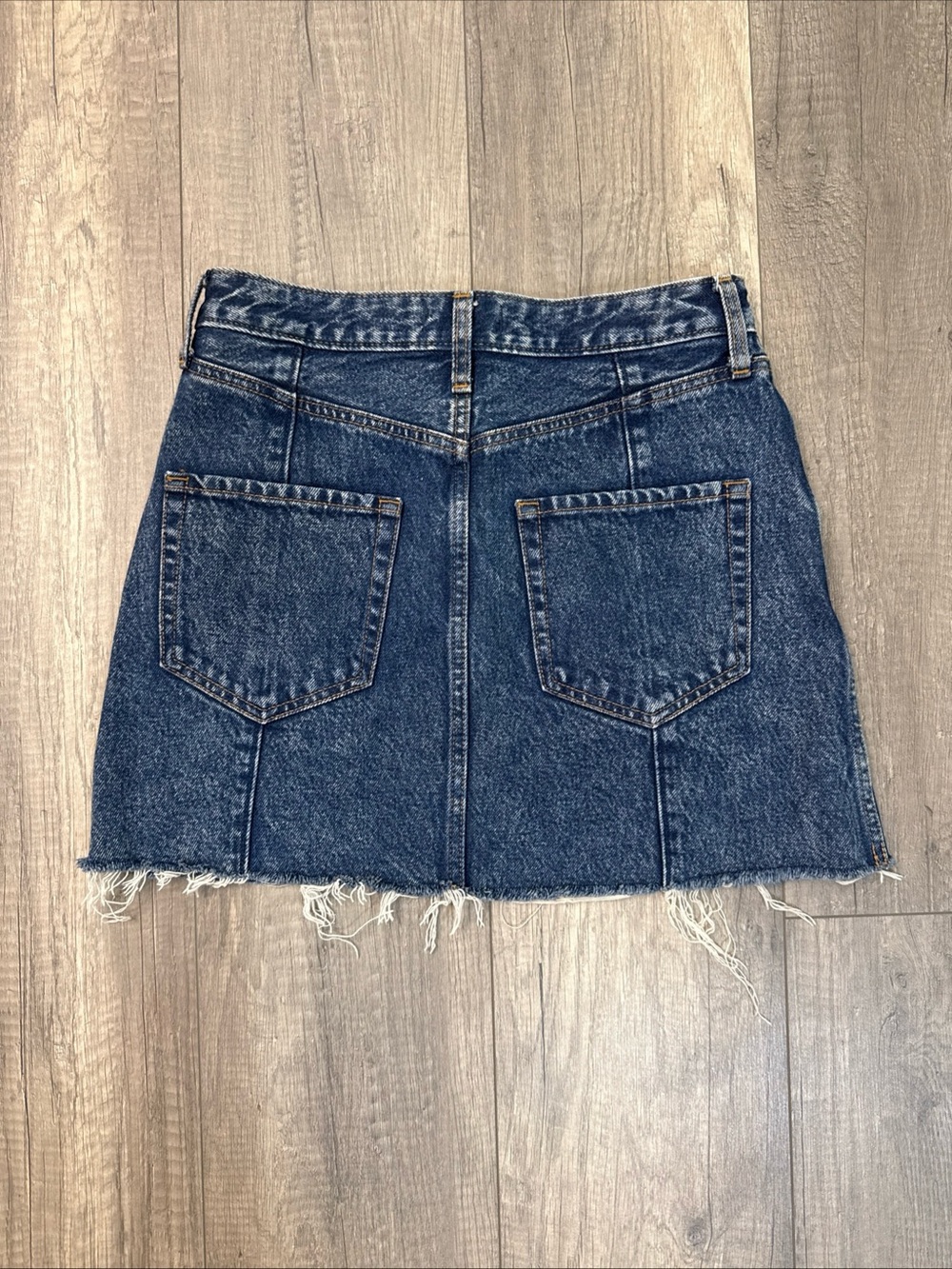 Abercrombie & Fitch Dark Blue Denim Mini Skirt with Raw Hem - Picture 2 of 4